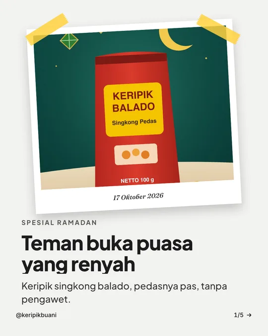 Slide cover keripik balado dengan latar studio Ramadan